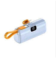 Mini 2-en-1 5000mAh étanche Capsule Power Bank avec affichage LED câble d'urgence chargeur Portable support de téléphone
