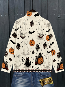 Maglione da Donna con Stampa Fantasma, Zucca e Gatto Nero per Halloween, Pullover Lavorato a <span class=keywords><strong>Maglia</strong></span> con Collo Alto, Personalizzabile per Uso Quotidiano e Festivo - Product Image 3