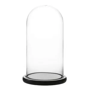 Wholesale custom 5.7x10.4 Black MDF Base cheep lead free clear glass dome for home decoration