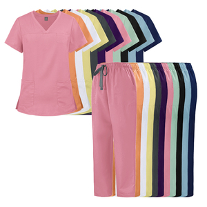 Poliéster Enfermera Scrub Traje Diseño Cómodo Tops de manga corta y Pantalones rectos Elástico Spandex Poliéster Scrubs Uniforme - Product Image 1