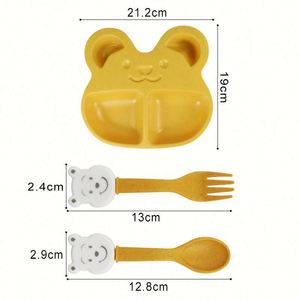 Ensemble de trois assiettes pour bébé et tout-petit, fournitures d'alimentation, forme d'ours, vaisselle en paille de blé - Product Image 1