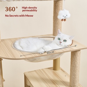 Arbre à chat en panneau de densité pour approvisionnement direct, avec structure d'escalade, nid, design semi-circulaire et grande maison d'arbre - Style simple - Product Image 2