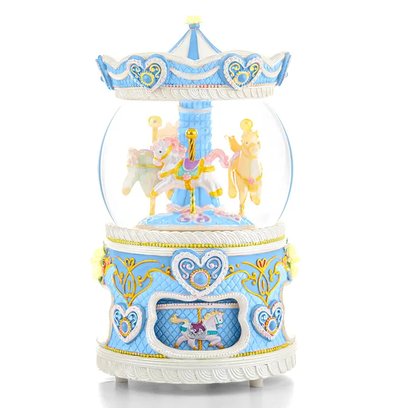 Retro Style Merry Go Round Crystal Ball /Snow Globe with Colorful Diamond Decoration Music Box
