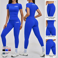 Setelan Atasan Lengan Pendek dan Legging Wanita untuk Yoga dan Fitness, Pakaian Olahraga Pinggang Tinggi, Activewear Katun Organik Khusus