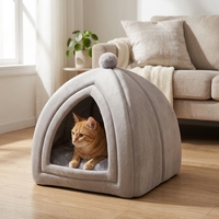 Lit animal semi ferme dome maison chat chaud nid chien lavable lavage machine coton respirant interieur chats et petits chiens