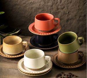 Tazza di caffè in ceramica retrò giapponese e piattino combinazione Set ufficio pomeriggio tazza da tè casa creativa tazza Latte - Product Image 4