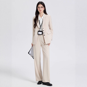Women's Formal Suit Set Solid Color Polyester Anti-Wrinkle Blazer Pants Work Uniform College Student Teacher Interview Attire - Product Image 2