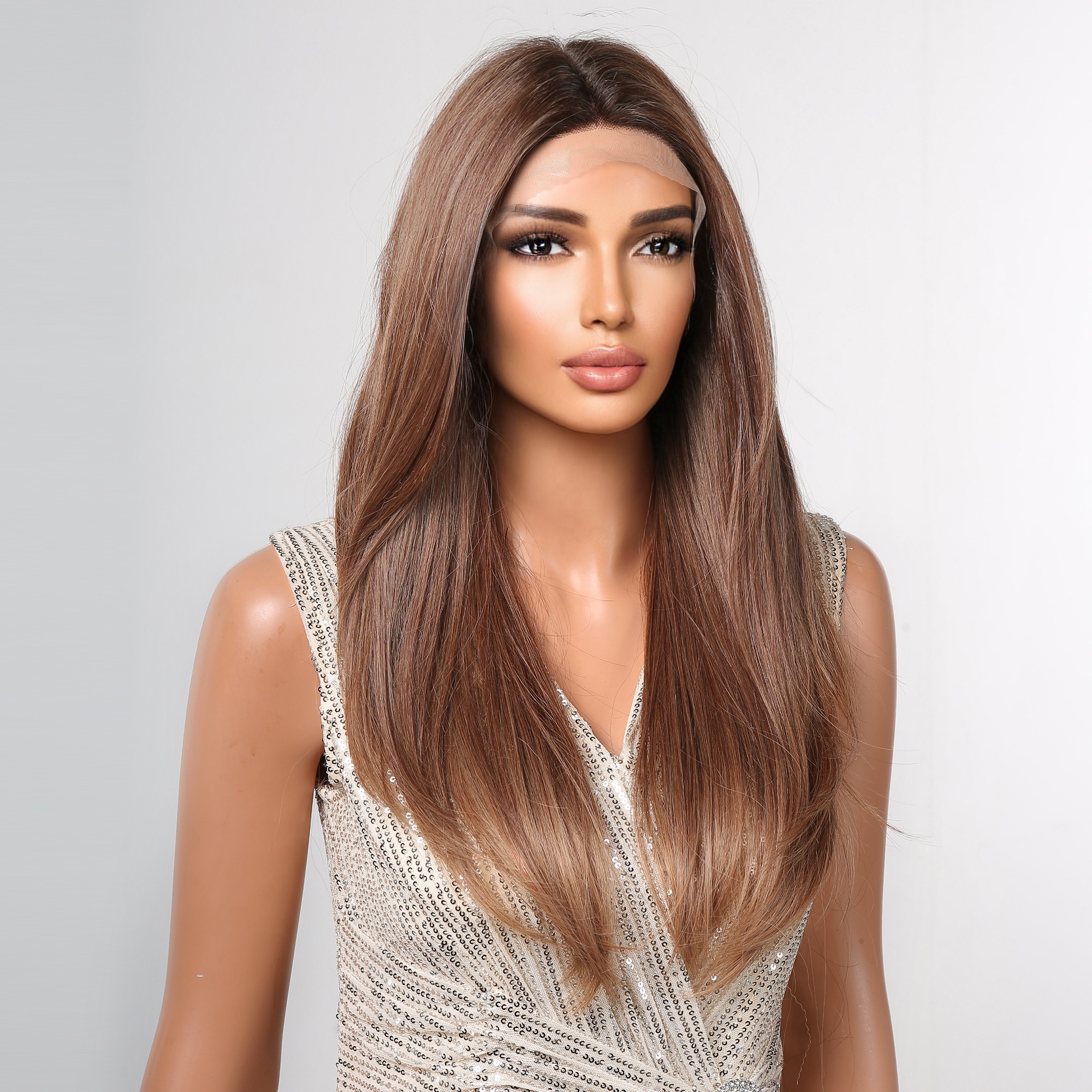 Future Fibers Brown Layered Straight Lace Front Wigs