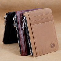 Portefeuille en cuir de première qualité pour permis de conduire, porte-monnaie zippé, porte-cartes unisexe en cuir de vachette première couche, design contrasté