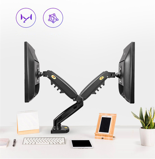 NB F160 Gas Spring Desktop 17"-27" Dual Monitor Holder Arm With 2 USB3.0 Monitor Mount Bracket Load 2-9 kg Each Arm