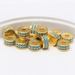 Distanziatori a disco rotondi a due file con micro zirconi cubici (CZ) placcati oro 18k, distanziatori a disco con pavé di diamanti - Product Image 2