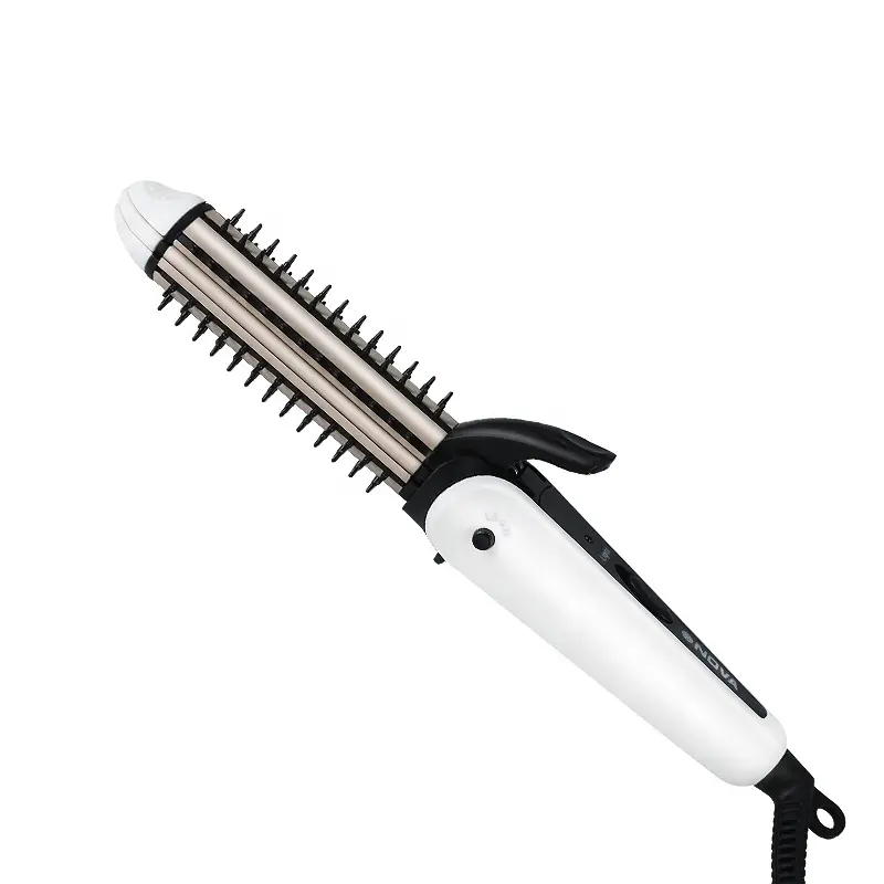 Cepillo rizador de pelo 3 en 1 de cerámica, rizador de pelo liso y rizado, peine de pelo permanente, forma de cepillo redondo eléctrico de pera