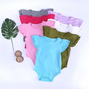 Wholesale Children Baby Premature Clothes Plain Flutter Baby Rompers Cute Flutter Sleeves Romper baby girl clothes 0-3 months
