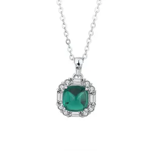 Wholesale S925 silver hot sell color treasure emerald sugar tower Blue treasure Red treasure diamond pendant necklace 8*8