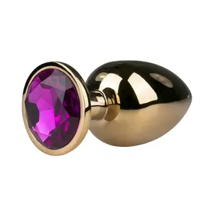 Sexy Anal Toys Stainless Steel Purple Crystal Jewelry Anal Sex for Adults Couples, Gold Color Anal Plug Luxury Jewelry Design