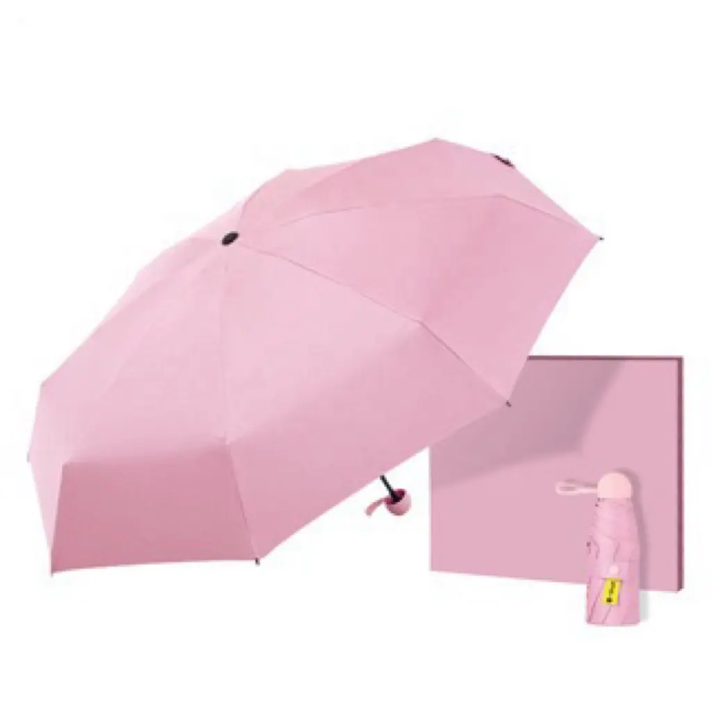 Wholesale stock pocket mini capsule uv EVA box five folding umbrellas for sun protection function