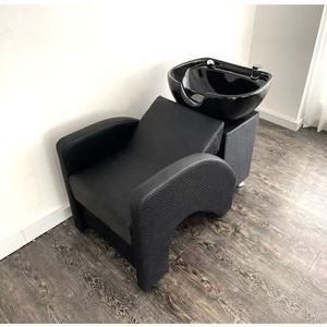 Fauteuil de lavage semi-inclinable professionnel moderne en cuir avec bac en céramique, durable et imperméable pour salon de coiffure et usage en institut de beauté - Product Image 1