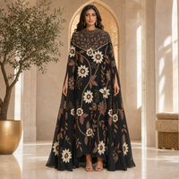 Robe Abaya Kaftan brodée de fleurs dorées pour femmes musulmanes, pour l'Aïd et les mariages