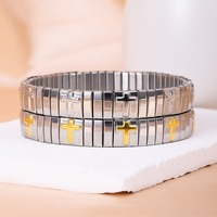 Nouveau bracelet en acier inoxydable à motif croix color block, style religieux rétro simple, vente en gros de bijoux