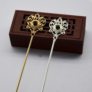 Épingles à cheveux rétro style cour, en bronze coulé, couleur inaltérable, multi-trous, avec pompons, plaquées or et argent, pour coiffures Hanfu et mariages - Product Image 1