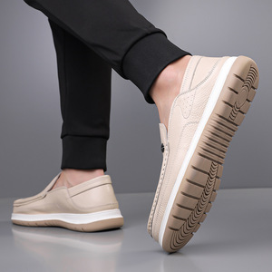 Chaussures bateau en cuir souple pour hommes, à enfiler, à talon bas, décontractées, pour la conduite, couleur unie blanc cassé, épaisseur standard, taille adulte - Product Image 4