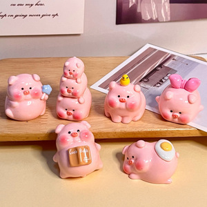 Figurines en résine de cochon rose vif, mini figurines de dessin animé 3D, collection de décorations de bureau - Product Image 1