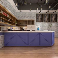 Bancone Bar in Stile Industriale Vintage a Forma di L, Scrivania per Cassiere per Caffetterie, Bar e Gelaterie