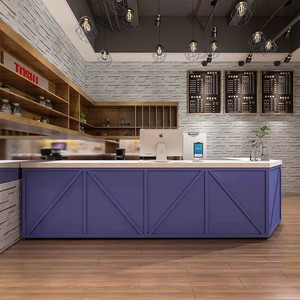 Vintage Industrial Style <strong>Bar</strong> Counter L-Shaped <strong>Corner</strong> Cashier Desk for Coffee Shop Cafe and Milk Tea <strong>Bar</strong> - Product Image 3