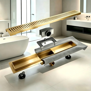 Drenaje de Piso Lineal de Acero Inoxidable 304, Acabado Dorado Cepillado PVD, Antiolor, Alto Flujo, para Cocina Moderna, Bañera y Exteriores - Product Image 2