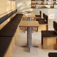 Ensemble de salle à manger de style minimaliste pour café, table carrée en placage de bois, chaise en bois avec coussin en PU pour café de desserts