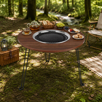 Table de foyer extérieur ronde en métal avec barbecue, foyer multifonctionnel à bois pour jardin, patio