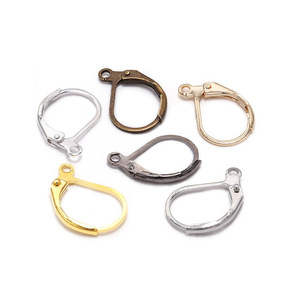 Metal D Shape Spring French Earring Hooks For Earring Making Silver Gold Antique <b>Bronze</b> Rhodium Gunmetal Plated Copper Findings - Product Image 1