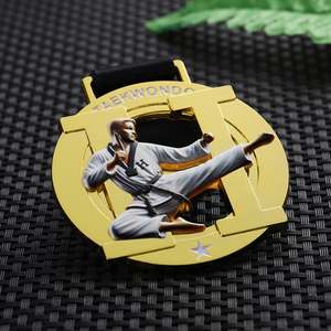 Nouvelles médailles sportives en alliage de zinc doré, souvenirs de Taekwondo, médailles creuses gravées au laser avec impression couleur HD - Product Image 3