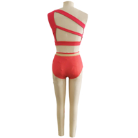 Ensemble de danse 2 pièces rouge asymétrique en maille découpée pour femme – Costume de scène professionnel de jazz et de danse latine pour femme