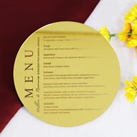 Tarjeta de Menú de Boda Redonda de Acrílico Dorado con Espejo, Texto Grabado con Láser Personalizado, Patrón Floral, Menú de Mesa para Banquete de Boda