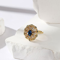 Bague élégante bohème tournesol avec zircon bleu incrusté, bijou fantaisie raffiné pour femme, vente en gros