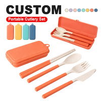 Ensemble de couverts en plastique 4 pièces personnalisé avec logo, baguettes, cuillère, fourchette, couteau, étui de rangement, impression UV, cadeau de camping, vente en gros