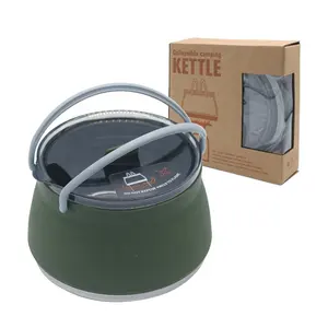 Зеленый портативный походный чайник 1000 мл, набор посуды, складной силиконовый чайник для наружной газовой плиты и индукционной плиты