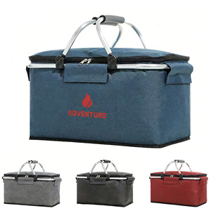 Grand panier de pique-nique pliable, sac isotherme avec cadre métallique pour le camping en plein air et les voyages - Product Image 1