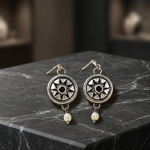 Art Palace Tibetan <b>Silver</b> Star Drop Earrings with Zircon and Imitation Pearl Vintage Women's Jewelry - Product Image 3