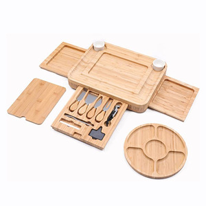 Bamboo <b>Cheese</b> Board 3-Drawer <b>Set</b> With <b>Knife</b> And Dipping Bowl For Serving And Storage - Product Image 3
