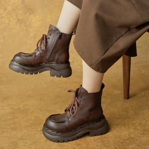 Botas de Plataforma Martin con Tacón de Cuña, Otoño Invierno, Nuevas, Hechas a Mano, de Cuero Genuino, Estilo Británico, con Cierre Lateral, Botas Cortas con Tacón de Cuña para Mujer - Product Image 1