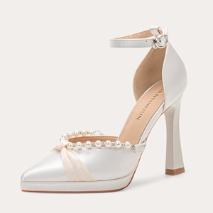 Chaussures de mariage de haute qualité pour femmes talons hauts blancs pour dames sandales d'été à talons pour femmes de mariée robe de mariée perle - Product Image 1