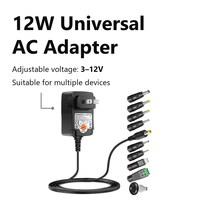 Adaptateur secteur universel 12W 3V 4.5V 5V 6V 7.5V 9V 12V avec 8 embouts pour appareils électroniques domestiques 3-12V, bande LED, routeur, écran LCD