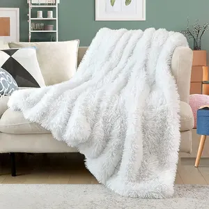 단색 흰색 인조 모피 던지기 담요 겨울용 고급스러운 푹신한 담요 던지기