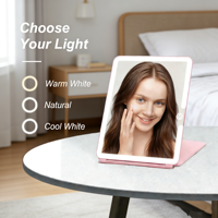 Cermin Rias Lipat Ultra Tipis 3x Pembesar dengan Fungsi Lampu LED untuk Kosmetik