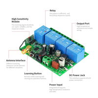 Interrupteur à distance RF 433 MHz DC 12V 24V 4CH, module récepteur de relais 10A avec émetteurs longue portée pour porte, lumière
