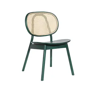 เก้าอี้ไม้หวายสไตล์วินเทจใช้งานง่ายสีเขียว,เก้าอี้ทานอาหารหวายสีดำสำหรับใช้ในห้องครัวดีไซน์เฟอร์นิเจอร์