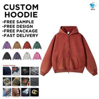 Sweat à capuche zippé pour homme, 100% coton épais, coupe oversize, style streetwear, vintage, effet usé, délavé soleil et délavé à l'acide, brodé personnalisé