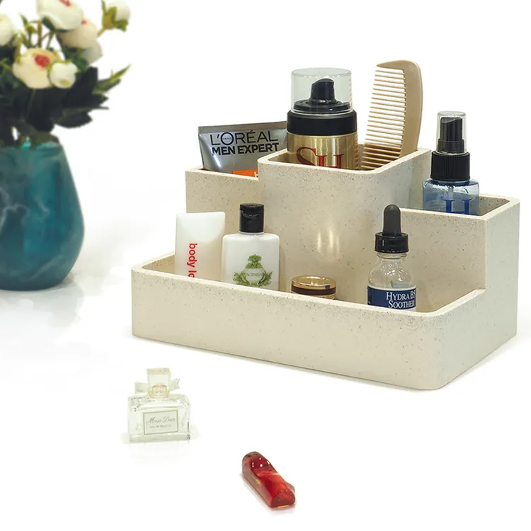 Wholesales 4-Compartment Resin Desk Organizer, Makeup Cosmetics Bathroom Bedroom Home Kitchen Organizer Storage Box